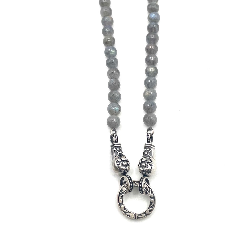 Translucent Gray Beaded Sterling Silver Pendant N… - image 1
